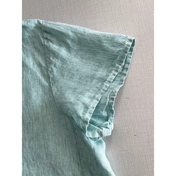 Flax Sz M Striped A-Line Swing Tunic Top Green Linen Lagenlook Artsy Breezy - Picture 8 of 14